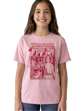 Netflix Stranger Things Graphic Tee Girls Large 10/12 Pink NWT